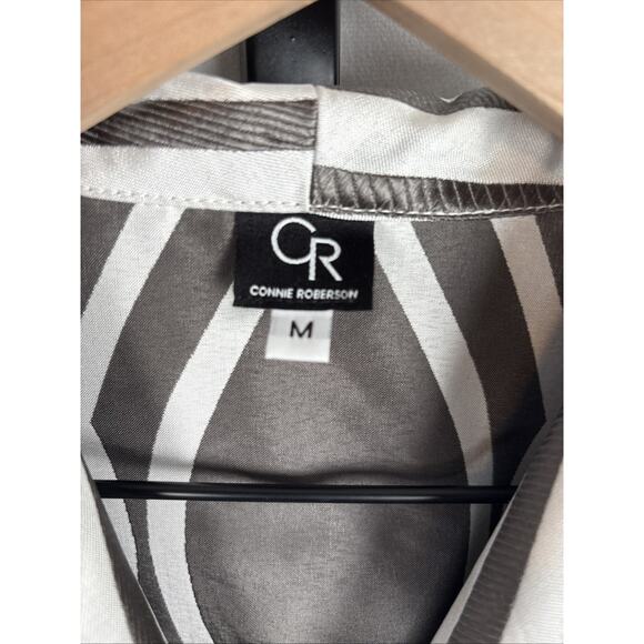 Connie Roberson Silk Geometric Print Blazer Jacket Medium White Jewel Buttons - Picture 7 of 13